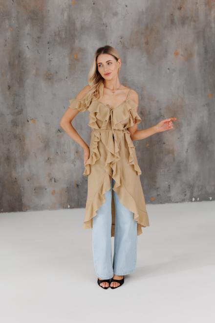 Блузка з воланами довга карамель