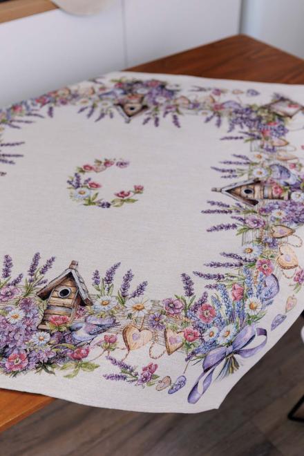 Гобеленова скатертина-наперон на стіл Лавандовий садочок