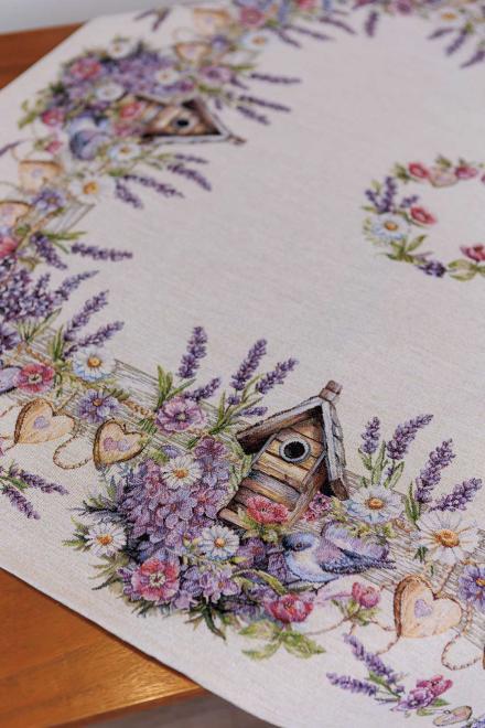 Гобеленова скатертина-наперон на стіл Лавандовий садочок