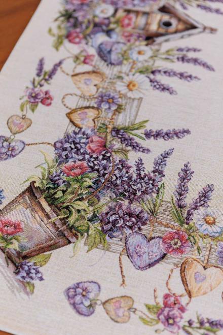 Гобеленова скатертина-наперон на стіл Лавандовий садочок