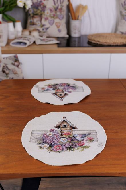 Кругла гобеленова серветка на стіл Лавандовий садочок