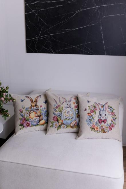 Пасхальная гобеленовая подушка Соцветие зайчонок в веночке