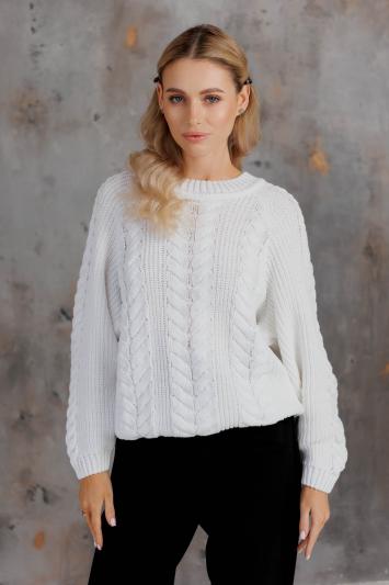 Женский вязаный джемпер с косами Фиона белый