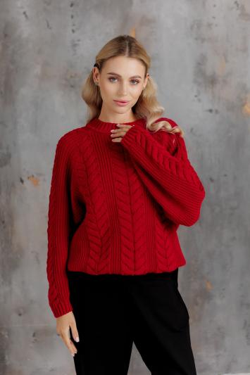 Женский вязаный джемпер с косами Фиона красный