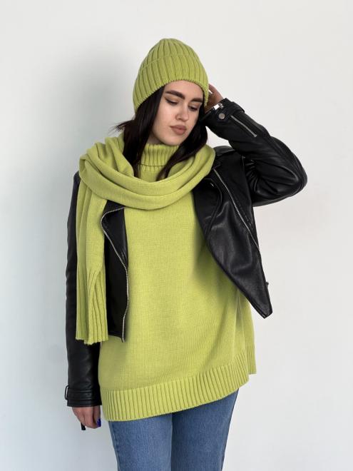 В'язаний комплект жіночий шапка та шарф яблуневий