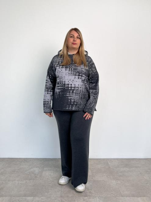 В'язаний жіночий костюм світшот зі штанами графітовий Vibe