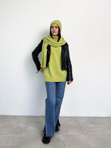 В'язаний комплект жіночий шапка та шарф яблуневий