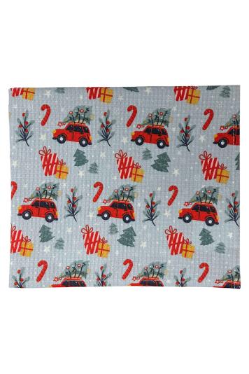 Новорічний вафельний рушник Авто на блакитному Новорічний вафельний рушник Авто на блакитному