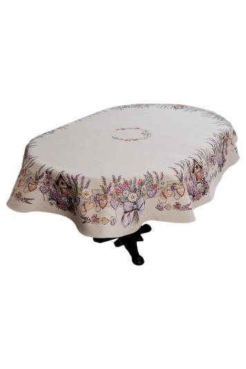 Овальна гобеленова скатертина на стіл Лавандовий садочок Овальна гобеленова скатертина на стіл Лавандовий садочок