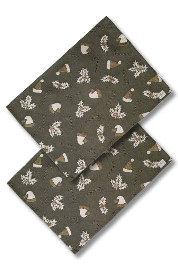 Набір новорічних серветок для сервірування Шапочки на зеленому