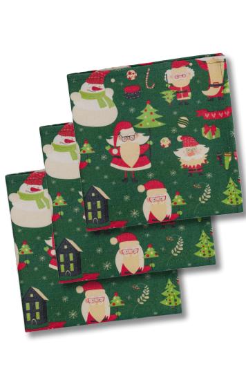 Набір новорічних серветок для сервірування Санта на зеленому Набір новорічних серветок для сервірування Санта на зеленому