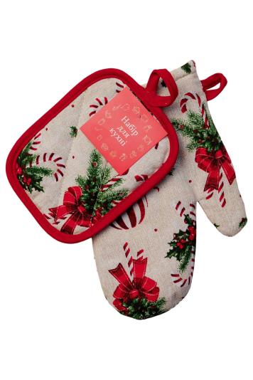 Набір новорічний рукавиця та прихватка для гарячого STRIPE BALLS Набір новорічний рукавиця та прихватка для гарячого STRIPE BALLS