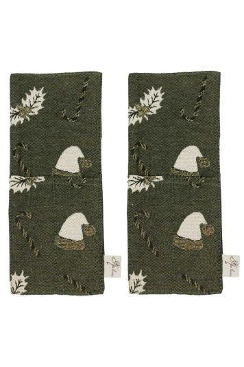 Набір новорічних чохлів для приборів Шапочки на зеленому