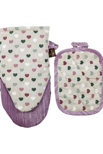 Кухонний набір рукавичка+прихватка Кольорові серця Кухонний набір рукавичка+прихватка Кольорові серця