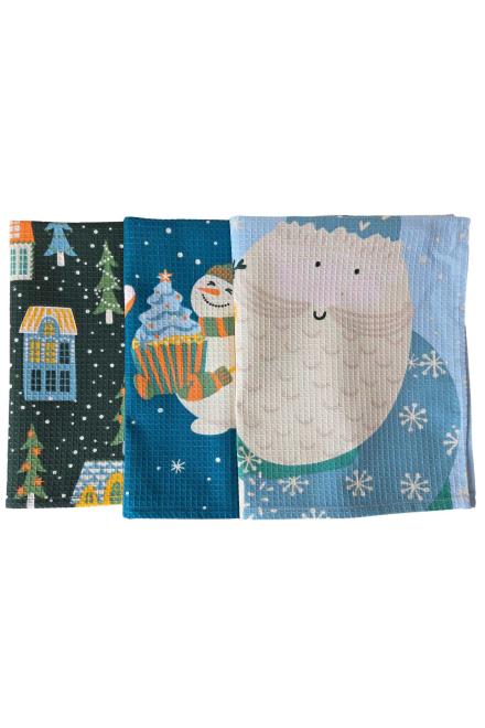 Новорічний вафельний рушник Сніговики