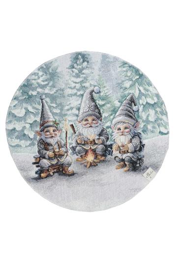 Новорічна кругла гобеленова серветка Казкові гноми