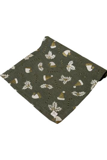 Доріжка новорічна на стіл Шапочки на зеленому