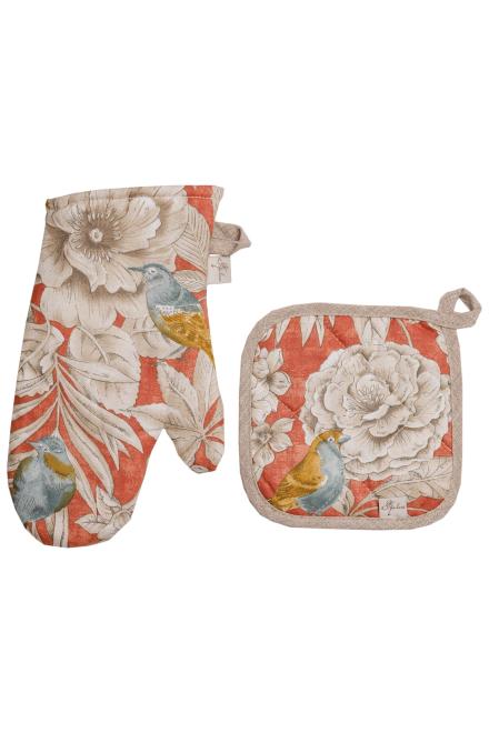 Кухонний набір рукавиця+прихватка Пташка на теракоті