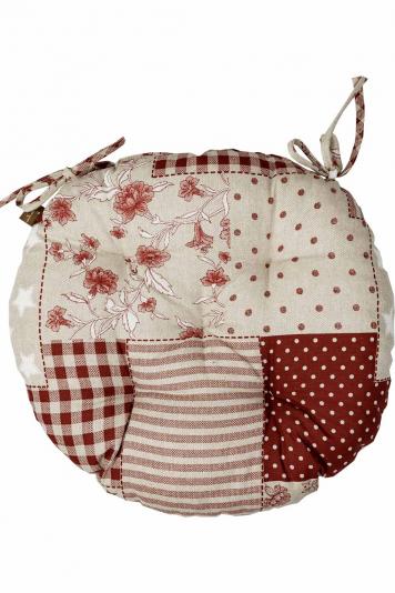 Кругла подушка на стілець Печворк бордо