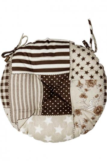 Кругла подушка на стілець Печворк коричневий