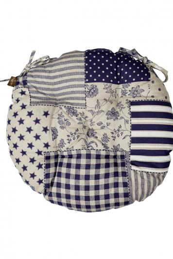 Кругла подушка на стілець Печворк синій