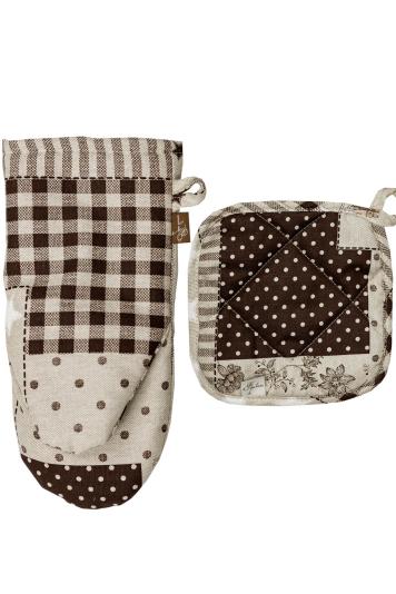 Набір рукавичка та прихватка Печворк коричневий