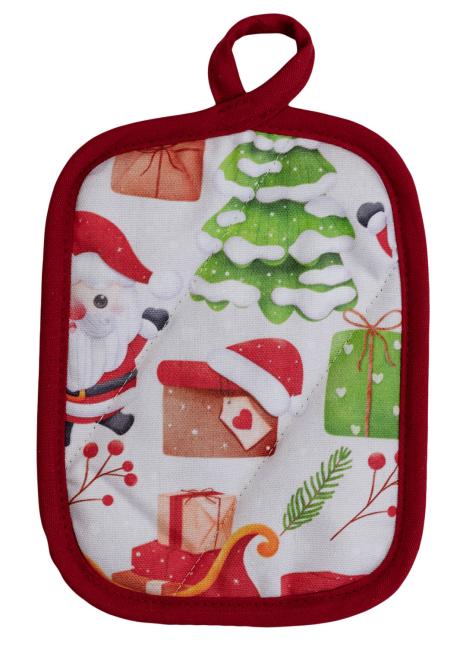 Набір новорічний 3 од рукавичка,прихватка та фартух Санта на білому