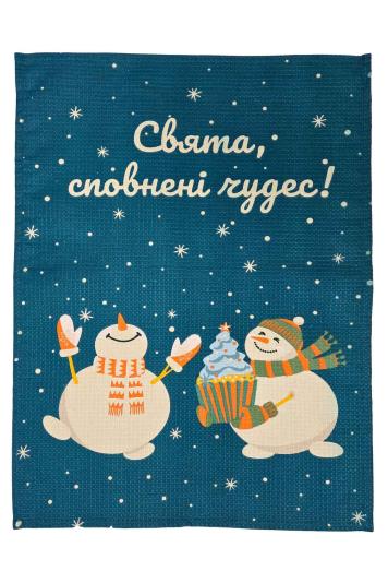Новорічний вафельний рушник Сніговики Новорічний вафельний рушник Сніговики