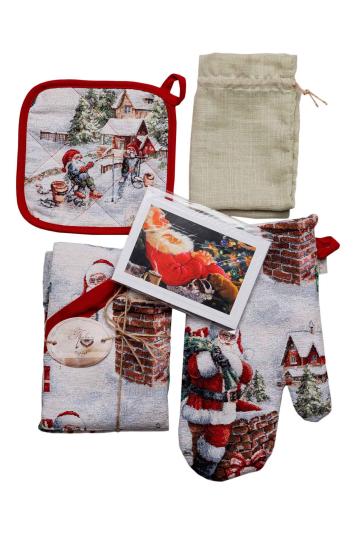 Новорічний подарунковий набір текстилю для кухні Снігова зима Новорічний подарунковий набір текстилю для кухні Снігова зима