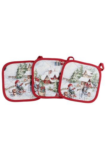 Гобеленова кухонна новорічна прихватка з велюром Снігова зима