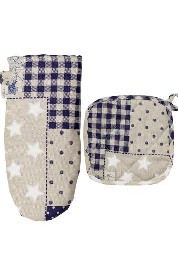 Набір рукавичка та прихватка Печворк синій