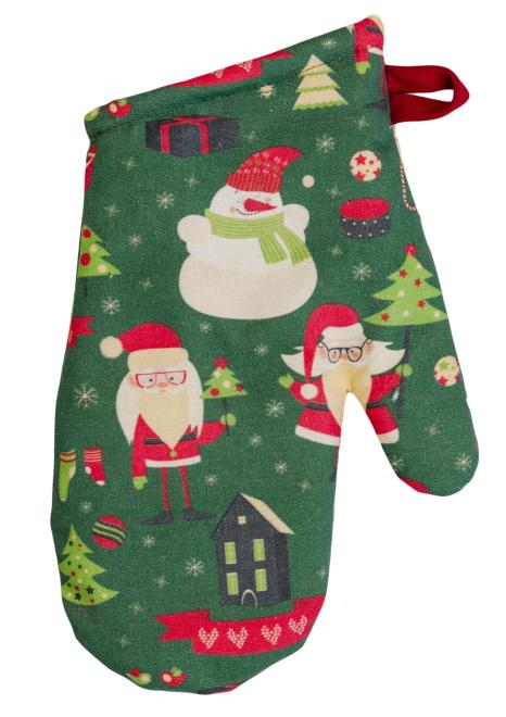 Набір рукавичка та прихватка Санта на зеленому