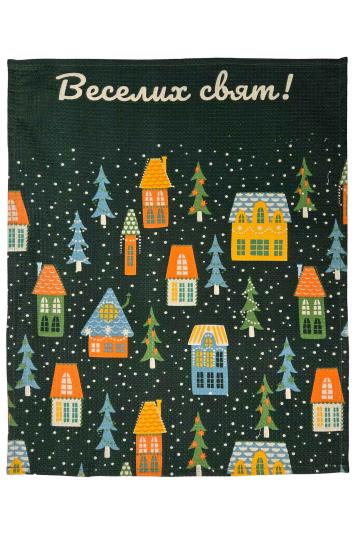 Новорічний вафельний рушник Зимові хатинки Новорічний вафельний рушник Зимові хатинки