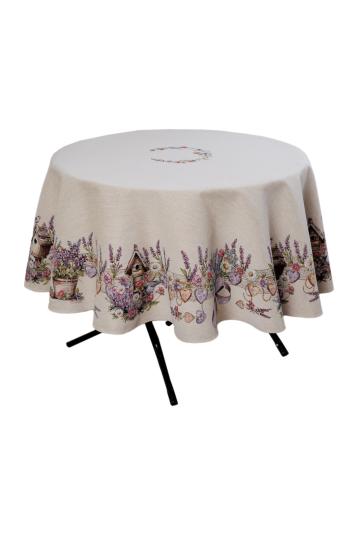 Кругла гобеленова скатертина на стіл Лавандовий садочок Кругла гобеленова скатертина на стіл Лавандовий садочок