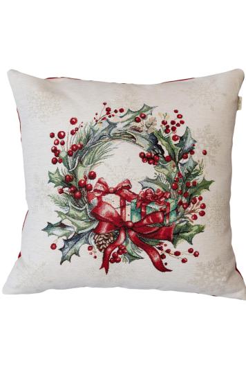 Подушка гобеленова з велюром Снігова зима Вінок