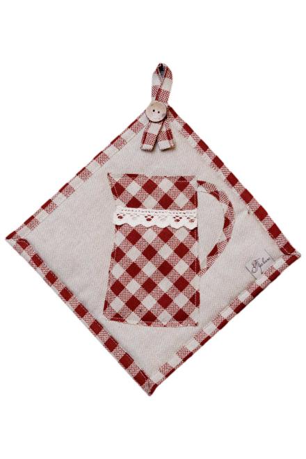 Кухонна прихватка Глечик червона клітинка