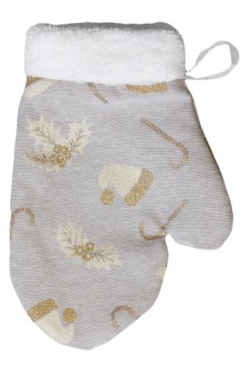 Декоративна новорічна рукавиця Шапочки на бежевому Декоративна новорічна рукавиця Шапочки на бежевому