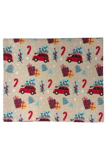 Новорічний вафельний рушник Авто на бежевому Новорічний вафельний рушник Авто на бежевому