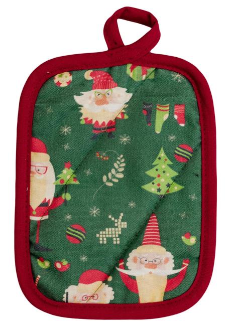 Набір рукавичка та прихватка Санта на зеленому