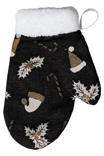 Декоративна новорічна рукавиця Шапочки на чорному Декоративна новорічна рукавиця Шапочки на чорному