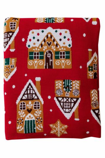 Новорічний плед в'язаний Імбирні будиночки Новорічний плед в'язаний Імбирні будиночки