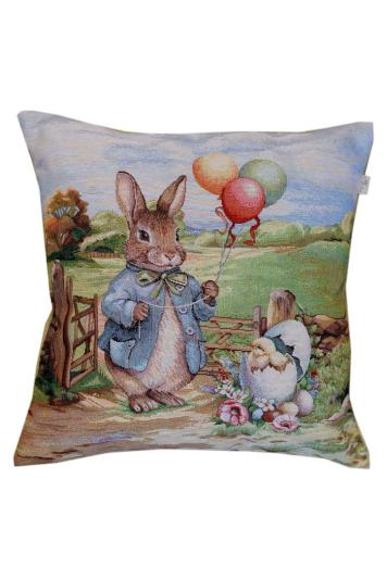Великодня гобеленова наволочка Настрій заєць з кульками Великодня гобеленова наволочка Настрій заєць з кульками