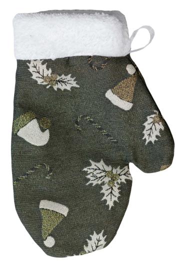 Декоративна новорічна рукавиця Шапочки на зеленому Декоративна новорічна рукавиця Шапочки на зеленому
