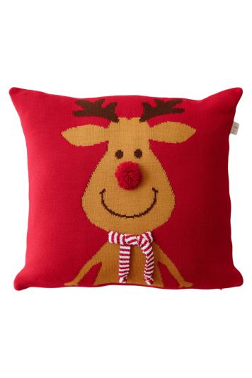 Новорічна наволочка декоративна в'язана Олень з шарфом Новорічна наволочка декоративна в'язана Олень з шарфом