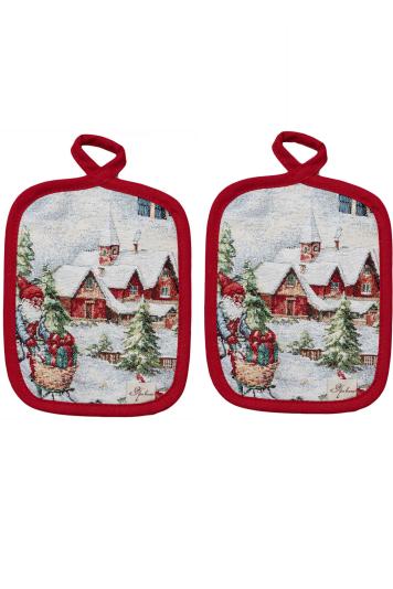 Набір новорічних гобеленових прихваток з велюром Снігова зима