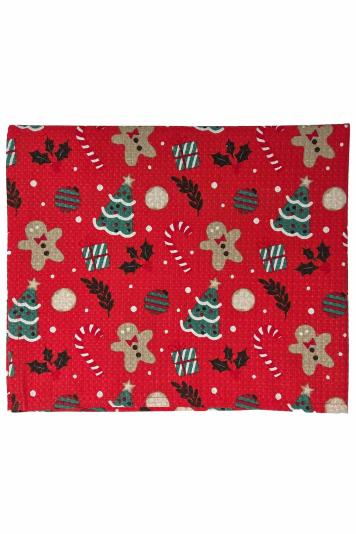 Новорічний вафельний рушник Пряник на червоному Новорічний вафельний рушник Пряник на червоному