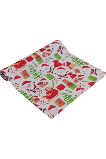 Новорічна доріжка на стіл Санта на білому Новорічна доріжка на стіл Санта на білому