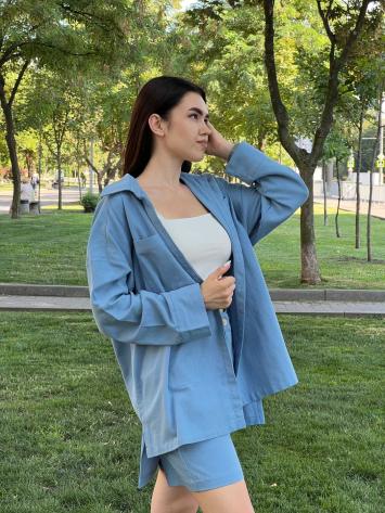  Костюм жіночий сорочка та шорти Блакитний