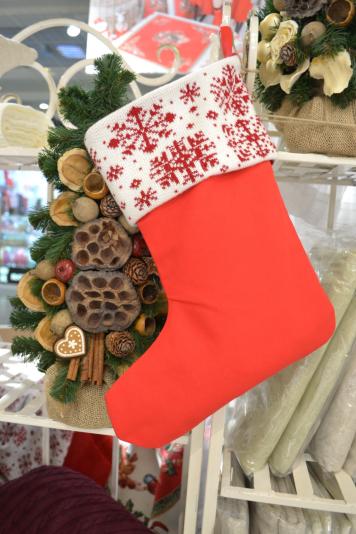 Новорічний чобіток для подарунків червоний Новорічний чобіток для подарунків червоний