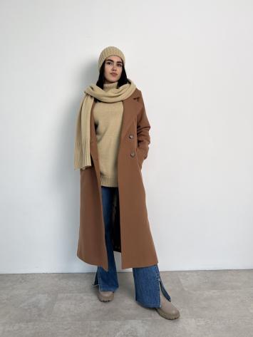 В'язаний комплект жіночий шапка та шарф бежевий